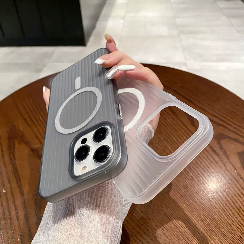 Подходит для iPhone 16 плитка рифленая кожа-чувствительная магнитная выпускная оболочка Apple 14 Pro Max полупрозрачная против падения мягкая оболочка 13 Pro Max