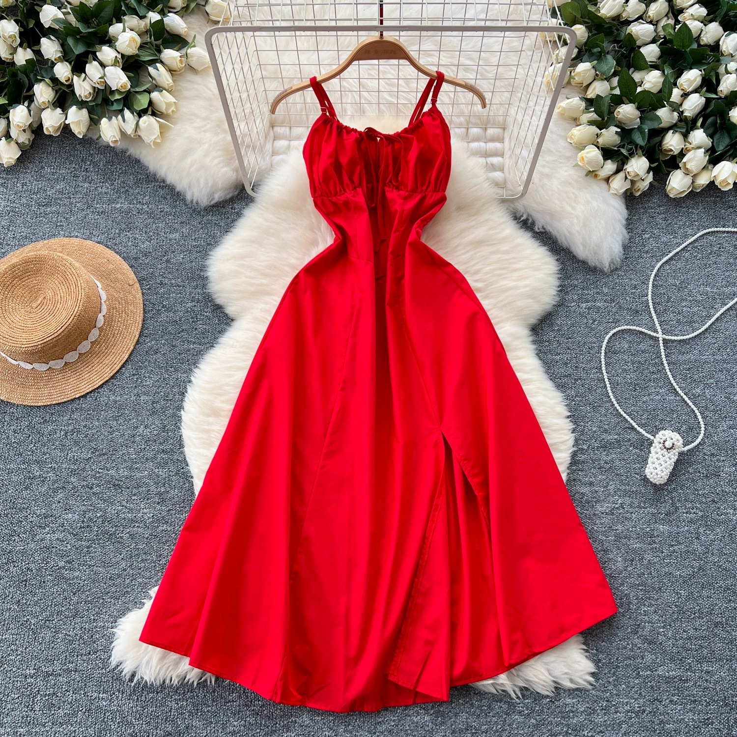 Французское дизайнерское платье с плиссированной подтяжкой женское летнее платье минус талия тонкая темпераментная юбка средней и длинной