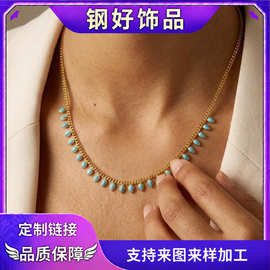 跨境外贸唯美简约绿松石项链百搭甜美金色链条饰品纪念锁骨链礼物