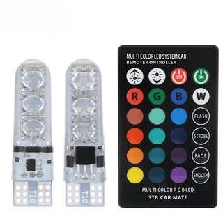 汽车LED示宽灯硅胶T10 RGB 5050 6SMD高亮七彩遥控小灯牌照灯爆闪