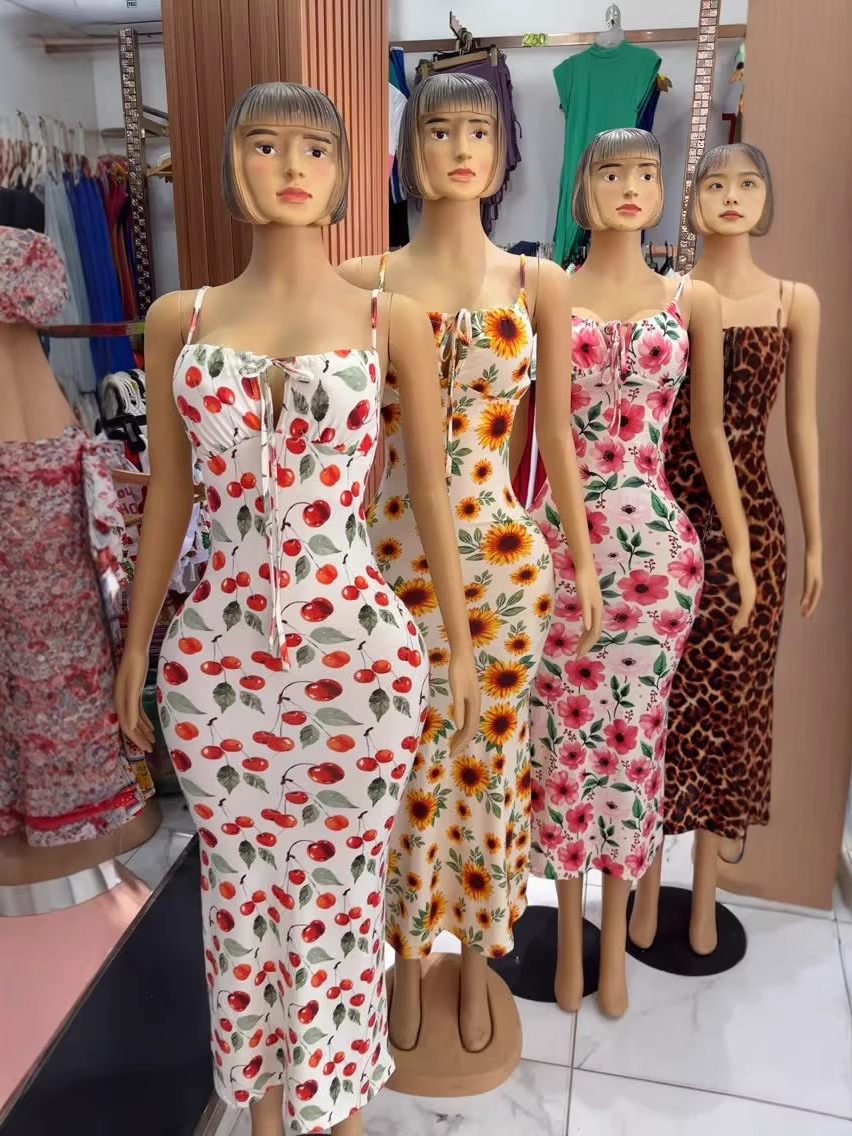 Vestido Largo de Color Sólido para Mujer en Algodón y Seda de Hielo con Cuello en V para Viaje