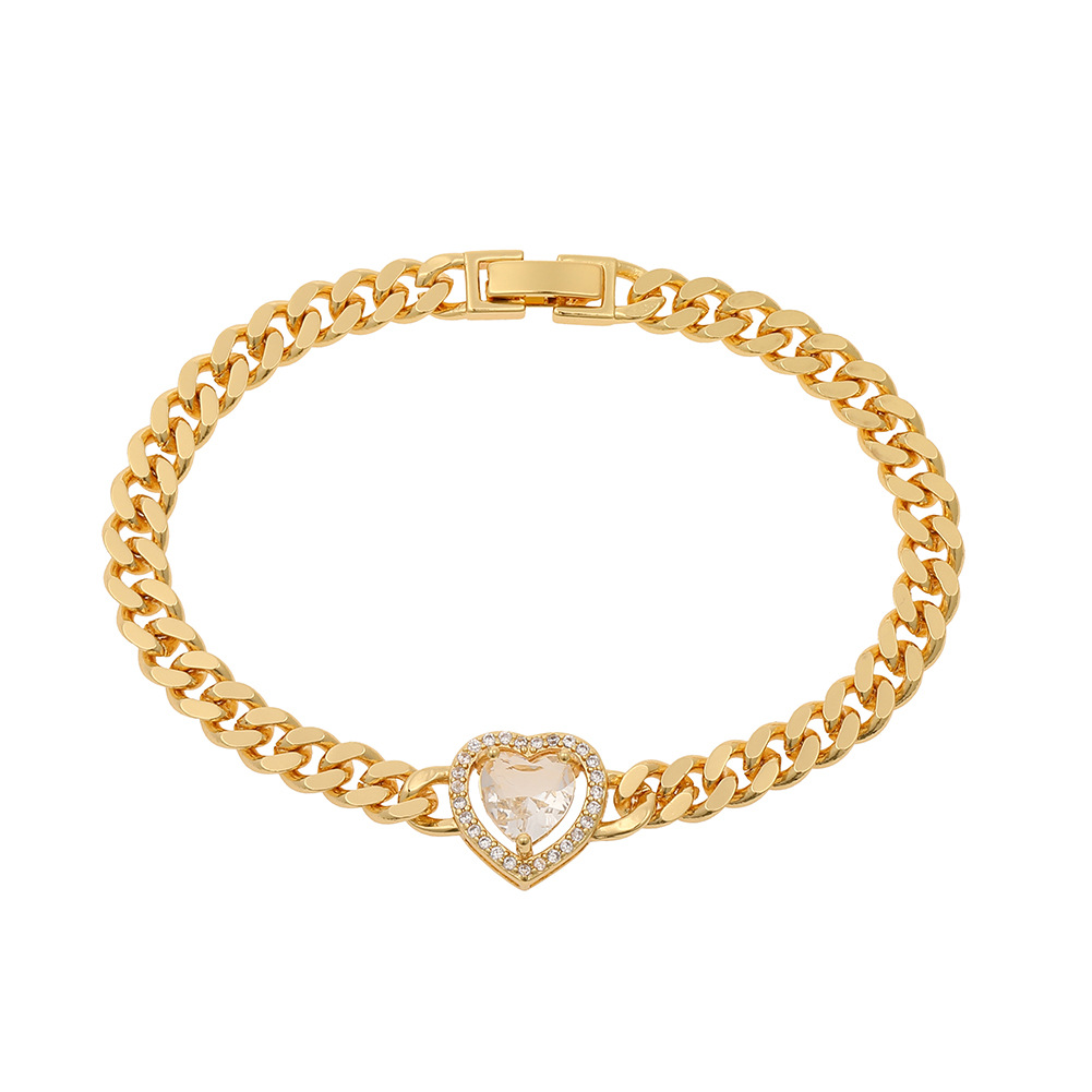 Fashion Heart Shape Copper Plating Zircon Bracelets 1 Piece