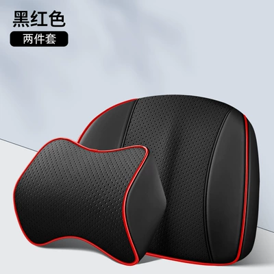Cushion Leather Back Cushion Nappa – Headrest - black-and-red-headrest-lumbar-support