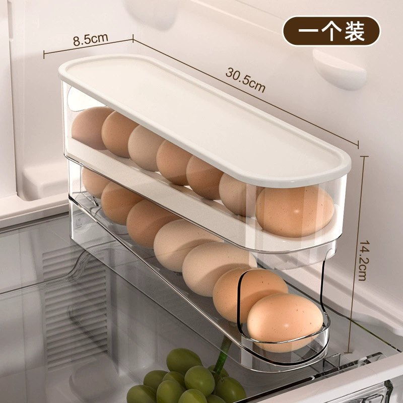 Egg storage box automatic roll-down refrigerator side door egg tray food-grade finishing and fresh-keeping high-transparency plastic egg rack