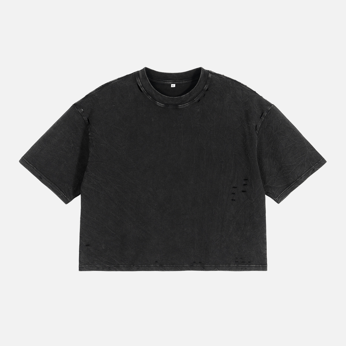 ETAI Hombre| Marca de moda transfronteriza agujero box corto ancho camiseta hombre alta calidad pesada lavado de algodón hecho vieja manga corta