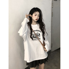 重いポンドの純綿の長袖のtシャツの女子学生はゆったりしています。
