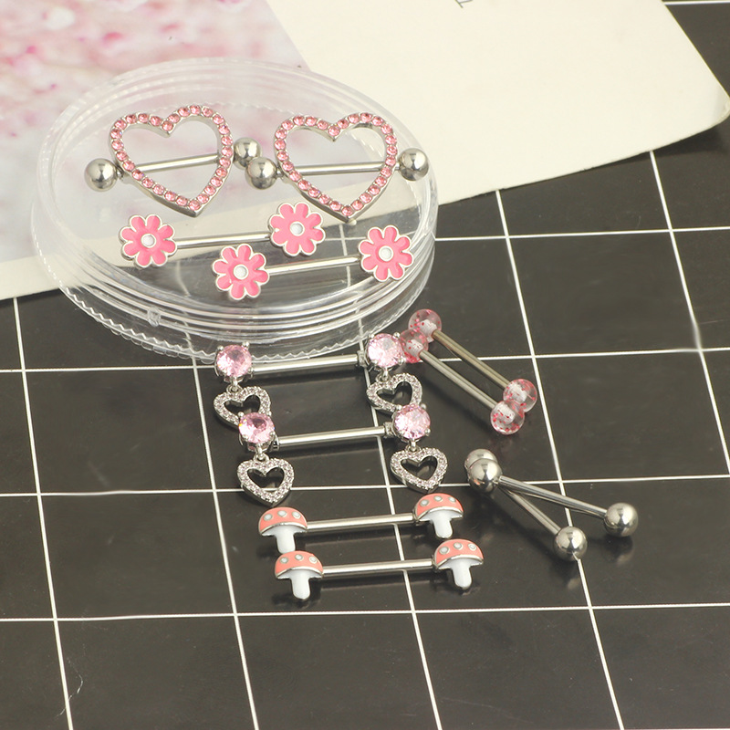 12-Piece Stainless Steel Dripping Chrysanthemum Nipple Ring Set with Zircon Nipple Nail - Body Piercing Jewelry detail image 16