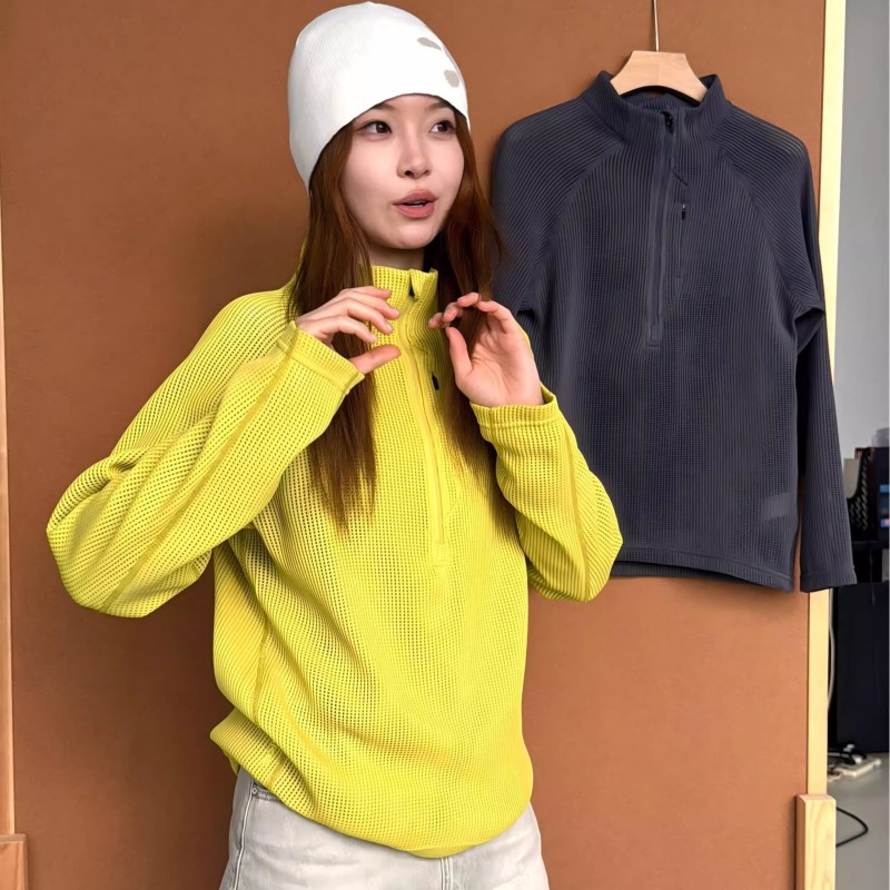 Multi-Layer Mesh Knit! Outdoor High-Intensity Sports Autum Men's and Women's Air Layer Half-Zip Bottoming Long-Sleeved T-Shirt