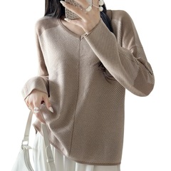 2025跨境外贸高端羊毛毛衣女高级感流行纯套头V领软糯宽松慵懒风
