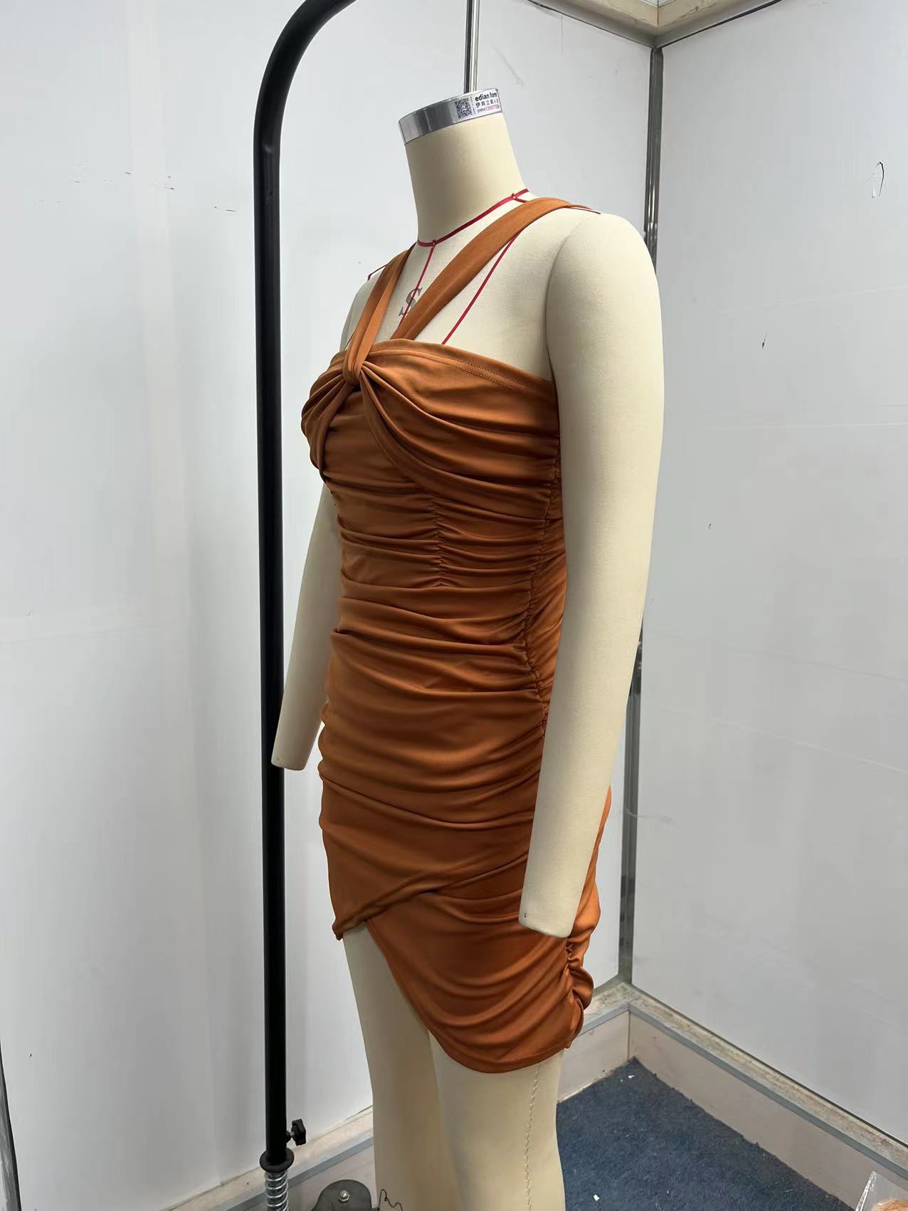 Women Clothing Sexy Dress Summer Sexy Cross Twist Strap Backless Pleated Hip Dress