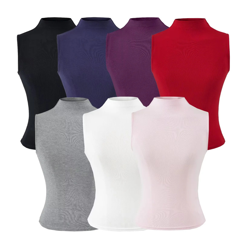 Pure Desire Style Half-High Collar Sleeveless Short Vest, New Spring Fashion Versatile Slim-Fit Solid Color Inner Layering Top Pure Desire Style Half-High Collar Sleeveless Short Vest, New Spring Fashion Versatile Slim-Fit Solid Color Inner Layering Top