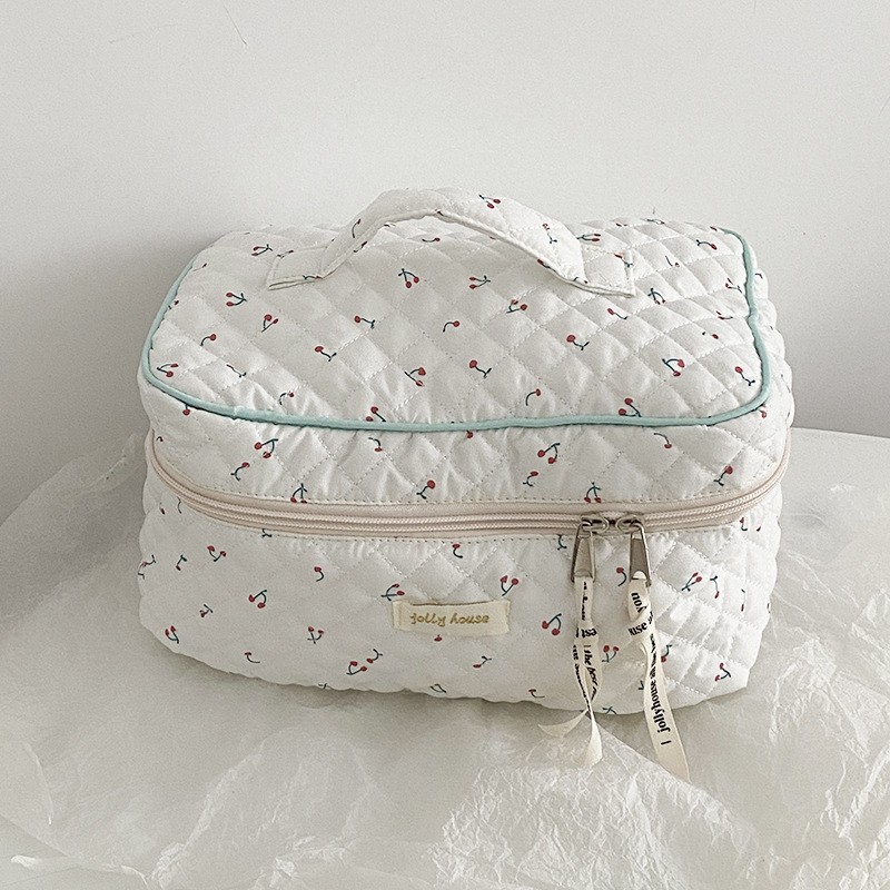 White Little Cherry Flip Cosmetic Bag
