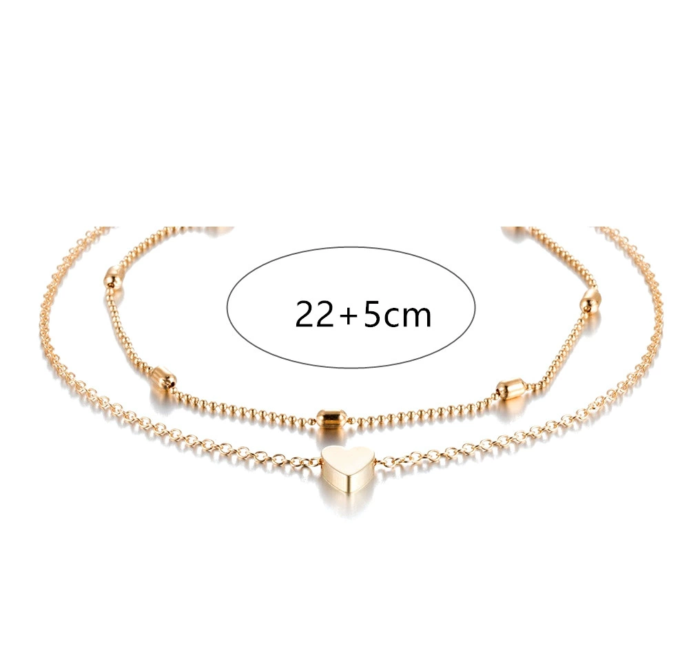Ankle Bracelet, Boho Japanese–Korean Style, 22+5 cm, Gold or Silver