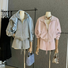 WGWE7501广州十三行女装早秋装新款小个子卫衣外套短裤两件套套装