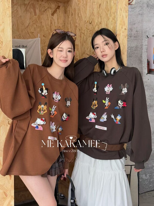 ME KAKAMEE十三行秋季美式趣味九宫格卡通MQ大版百搭卫衣女 8913|undefined