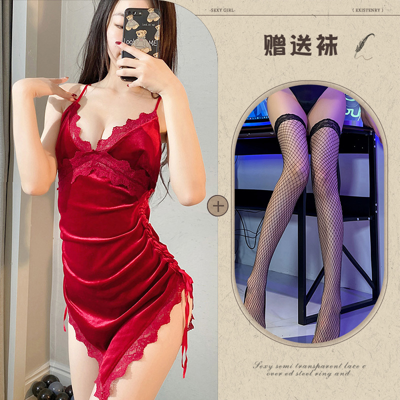 버건디 + 블랙 망사 스타킹