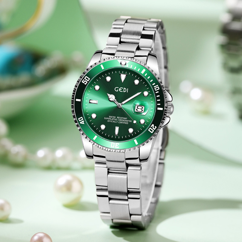 High-grade luminous calendar business watch women's waterproof steel belt quartz watch Gedi men's neutral watch