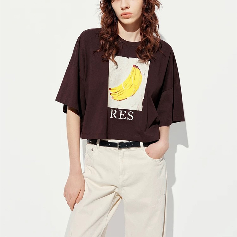 MC&25 夏新作 ドーパミンバナナプリント半袖アメリカンレトロショートコンタクト瞬間冷感コットンTシャツ|undefined