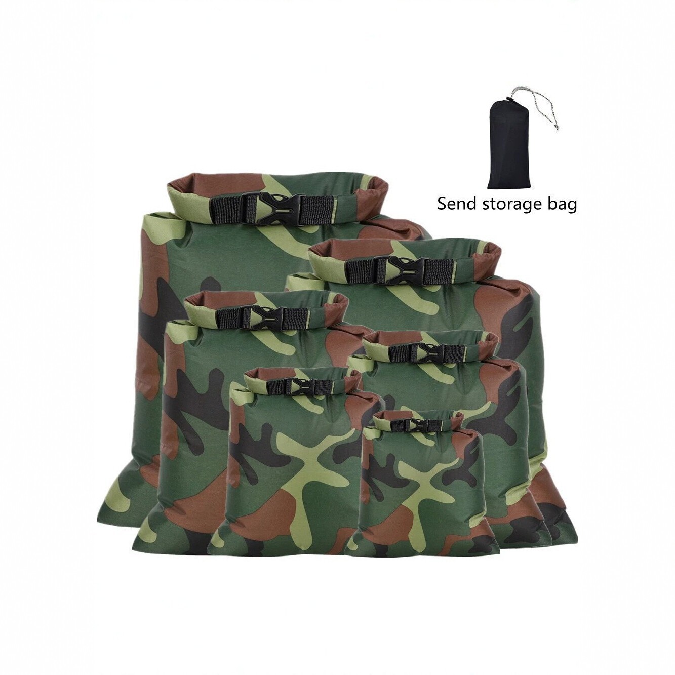 Outdoor Camouflage Multifunctional Lightweight 6-Piece Set for River Rafting, Waterproof Bag, Waterproof Storage Bag, Organizer Bag, Dry Bag