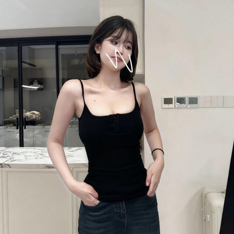 10157 # Early Autumn New Sweet and Spicy Square-Neck Brushed Camisole Slim-Fit Women's All-In-One Top with Chest Pad 10157 # Early Autumn New Sweet and Spicy Square-Neck Brushed Camisole Slim-Fit Women's All-In-One Top with Chest Pad