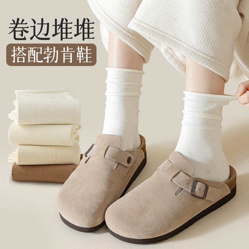 Calcetines de primavera y otoño, calcetines de algodón, calcetines de mujer anti-balling con botones blancos al por mayor
