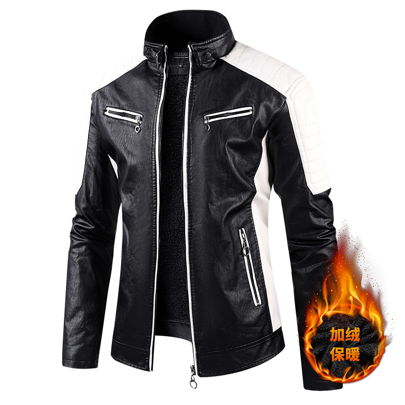 Europa y Estados Unidos chaqueta de cuero hombre comercio exterior transfronterizo amazon hombre collar zipper empalme