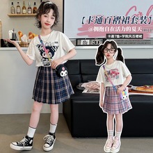 网红女童韩版夏装裙套装儿童夏季新款卡通学院风短裙短袖两件套