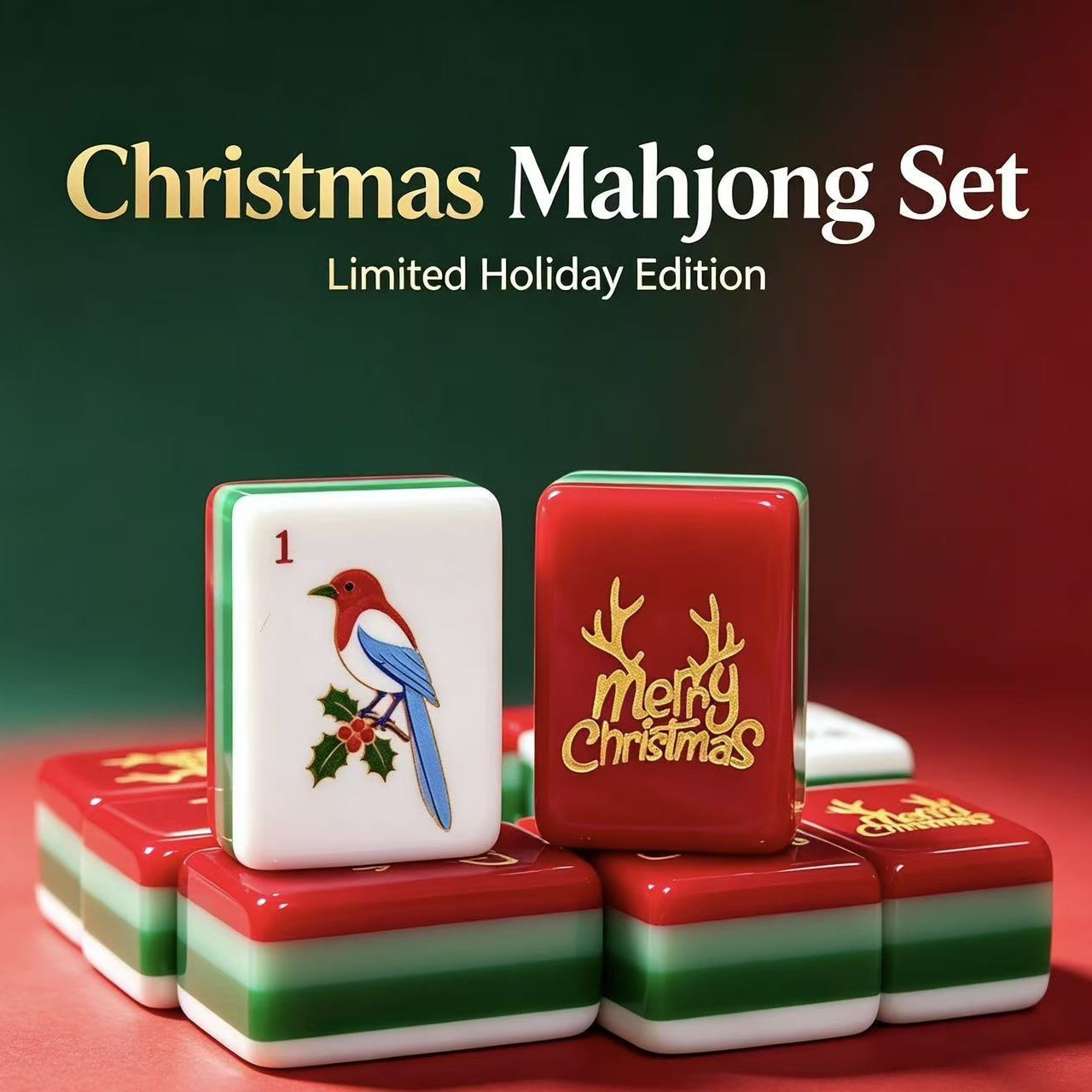 2026 New Christmas American Mahjong Set, Cross-Border Wholesale Gingerbread Man, Reindeer, Snowman Gift Mahjong Set