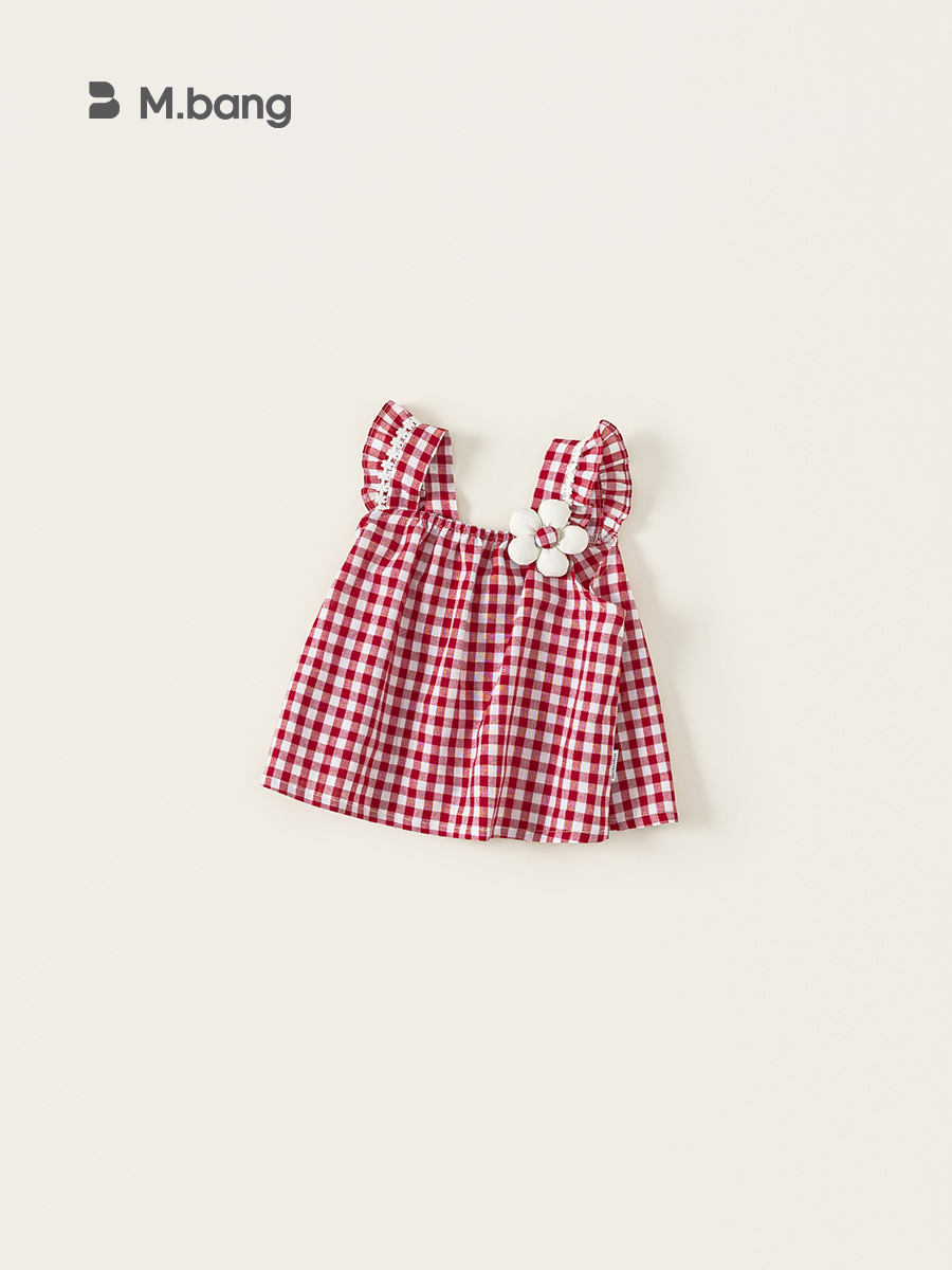 Youbao ropa para niños estilo de vacaciones estilo verano top para niñas camisa de bebé a cuadros roja estilo delgado cabestrillo para niñas ropa de bebé