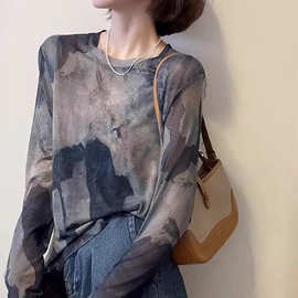 港式复古别致晕染长袖防晒罩衫女夏季新款气质高级感宽松上衣
