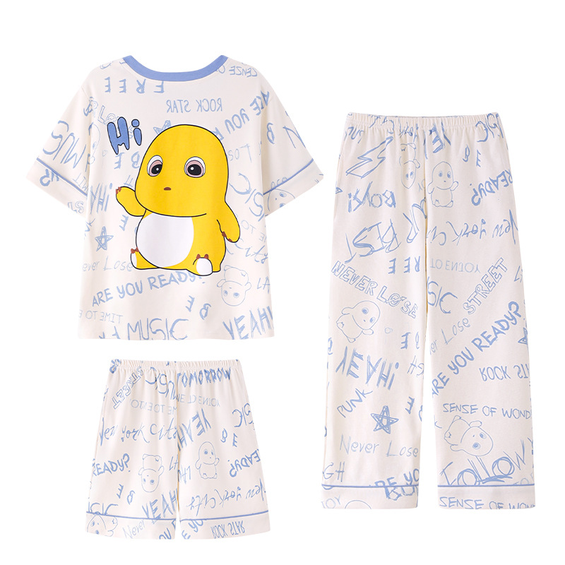 2026 nuevo pijama de verano de algodón delgado de manga corta de tres piezas de ropa de hogar para niños niños de verano