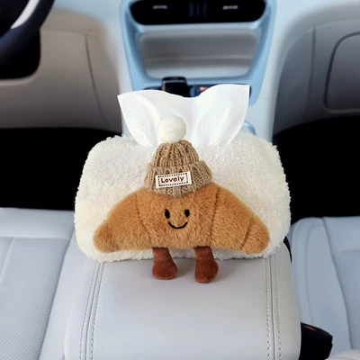 Car Interior Armrest Box Decoration – Car tissue box/set - cute-croissant-lambswool-tissue-box-cover