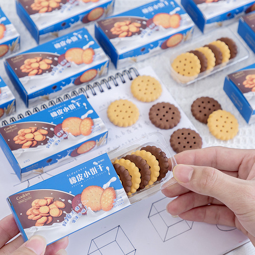 Creative Cartoon Eraser Cute Simulation Biscuit Eraser Elementary School Stationery Prizes Children's Gifts Wholesale