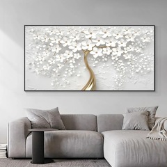 Create artwork from images, free design single white flower oil painting modern Nordic plant canvas home decor art