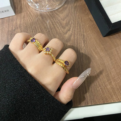 法式新品彩寶多層紫鑽蛇形戒指女時尚小眾氣質星星碎鑽食指戒手飾