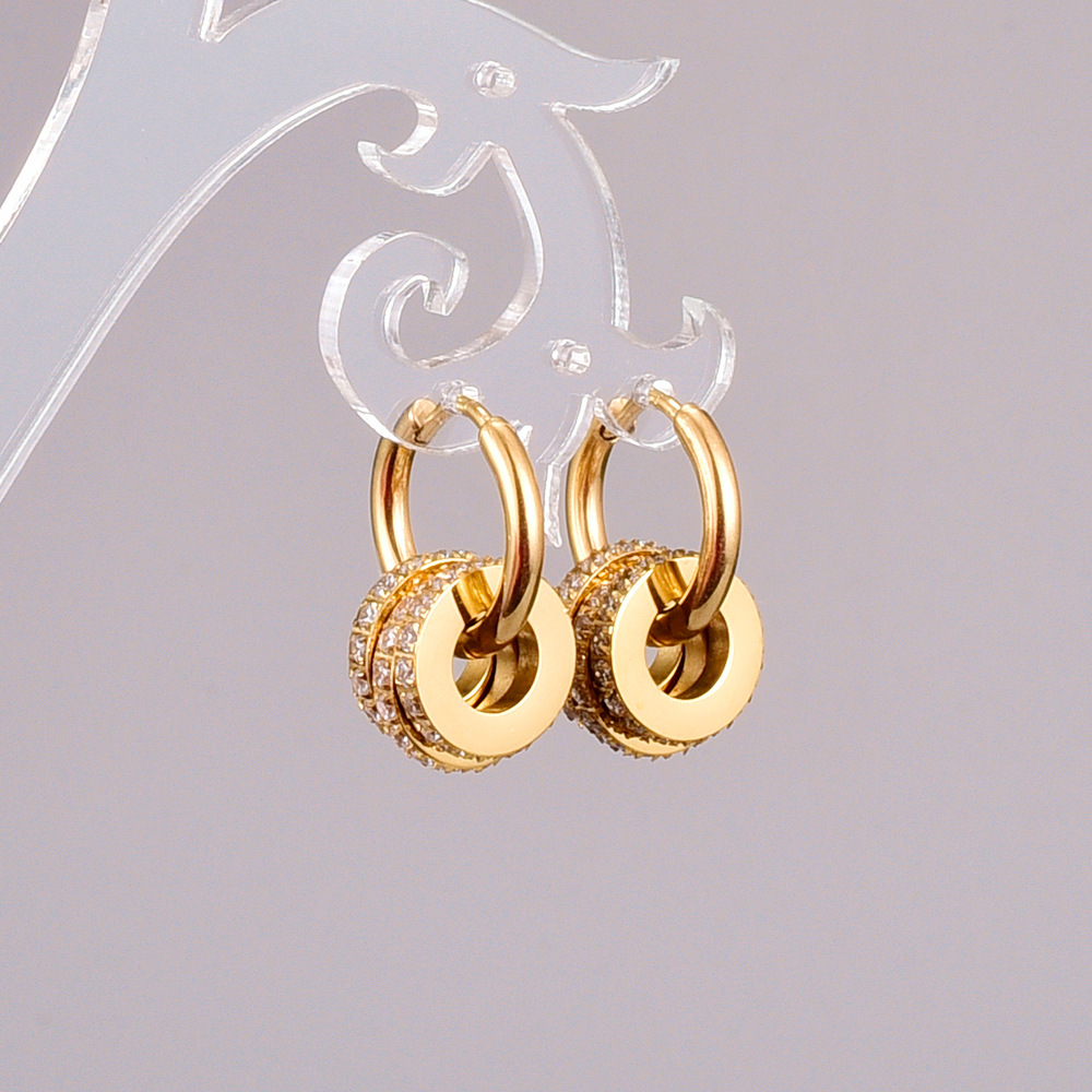 Women'S Gender Fashion Style Plating Craft Fashion Geometric Plating Titanium Steel Artificial Diamond Earrings