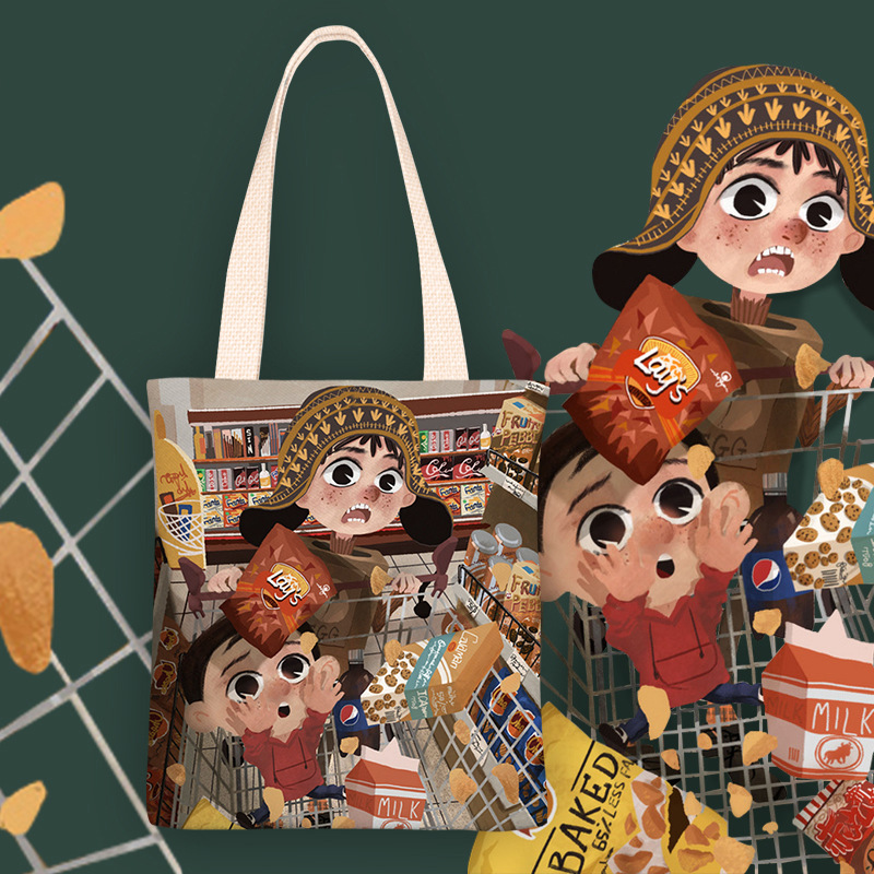新款个性卡通超市购物大容量学生单肩手提袋购物袋帆布包
