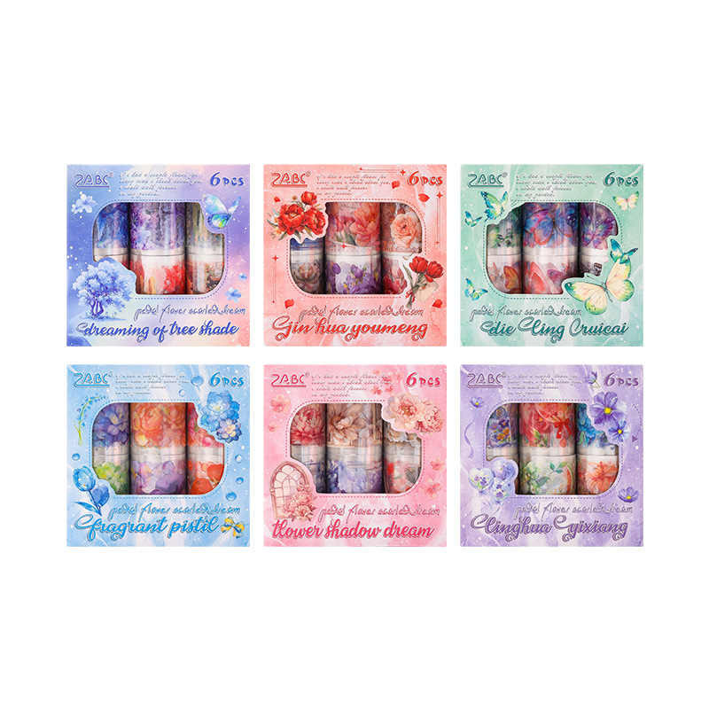 Petal de flor de sueño especial aceite impermeable pet cinta adhesiva caja diy diario pegatinas paisajísticas transfronterizas pegatinas de mariposa