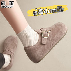 牛皮版全包勃肯鞋2025新款秋季女鞋内增高一脚蹬单鞋厚底乐福鞋子