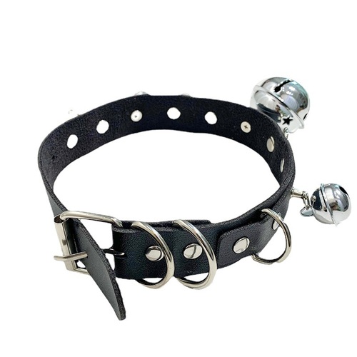 European and American sexy punk street shooting nightclub bell collar collar chain neck cover exaggerated PU leather choker necklace cross-border