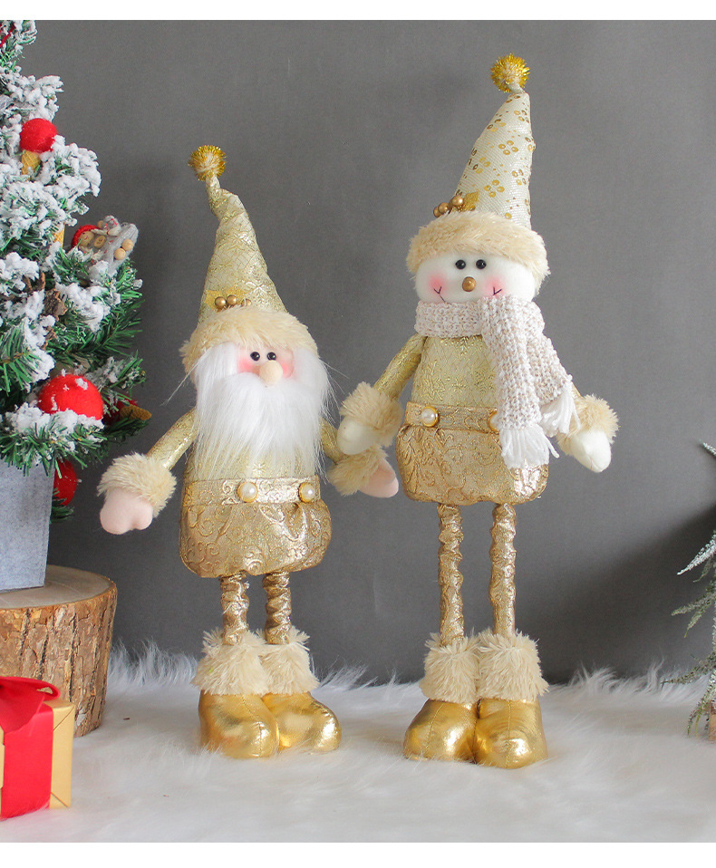 Cute Santa Snowman Retractable Golden Christmas Standing Doll display picture 2