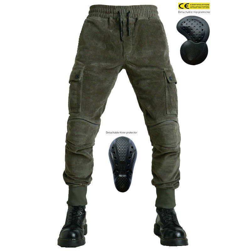 Winter windproof thickened corduroy overalls rip-resistant motorcycle riding jeans Kevlar biker pants
