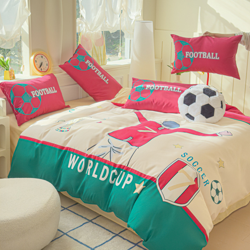 Boys Team Pure Cotton 40-Count Four-Piece Home Cartoon Quilt Cover Kidsren's Student Dormitory Bed Sheetss Bedding