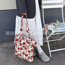 布凡良品/浪漫玫瑰甜美荷叶边雪纺布包女包包懒散风大容量托特包