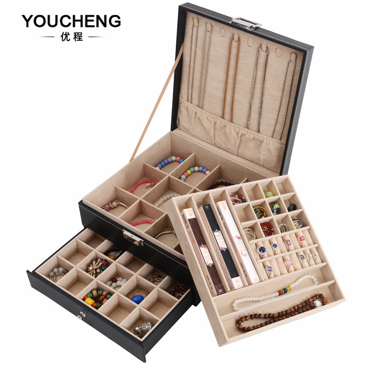 新款珠宝首饰盒大容纳多层饰品收纳盒项链戒指耳环收纳箱化妆盒