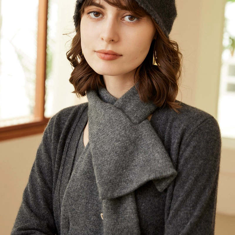 Кашемировый шарф женский короткий 2023 осень-зима новый трикотажный сплошной цвет теплая шея
