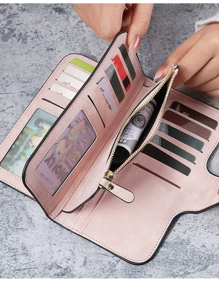 Cross-Border Long-Style Buckle Women's Wallet, Coin Purse, Card Holder, Phone Pouch, Card Holder Wallet, Trendy, Lightweight, Portable