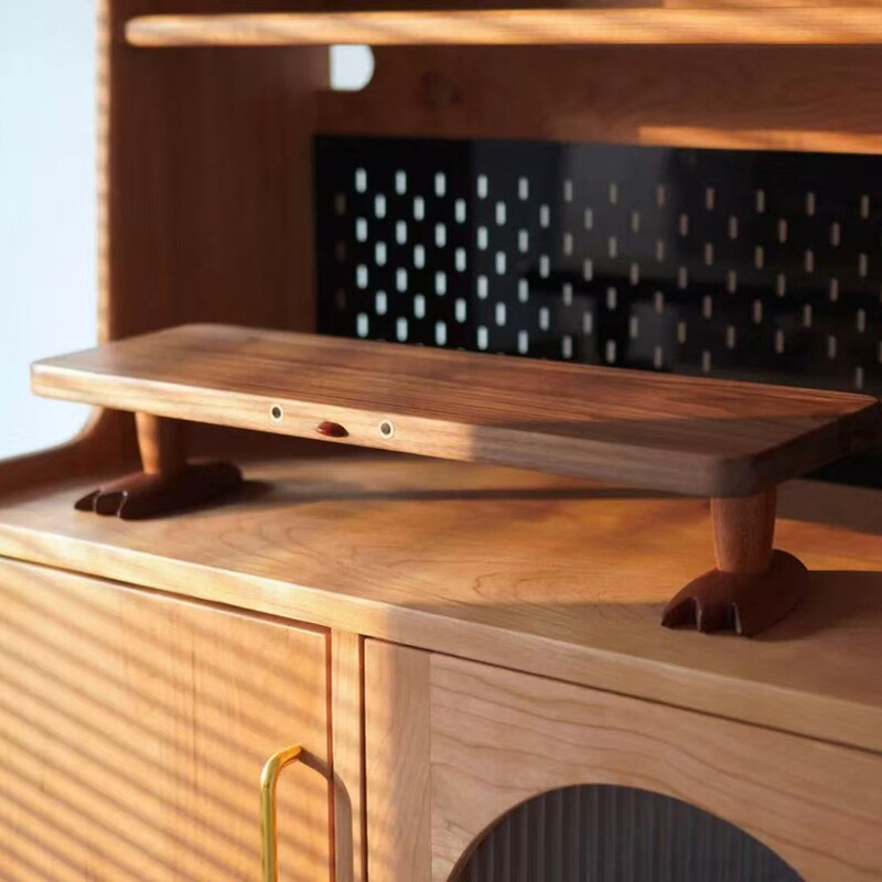 Cute Computer Elevated Desktop Monitor Stand Desktop Transformation Solid Wood Girls Workstation Notebook Storage Rack