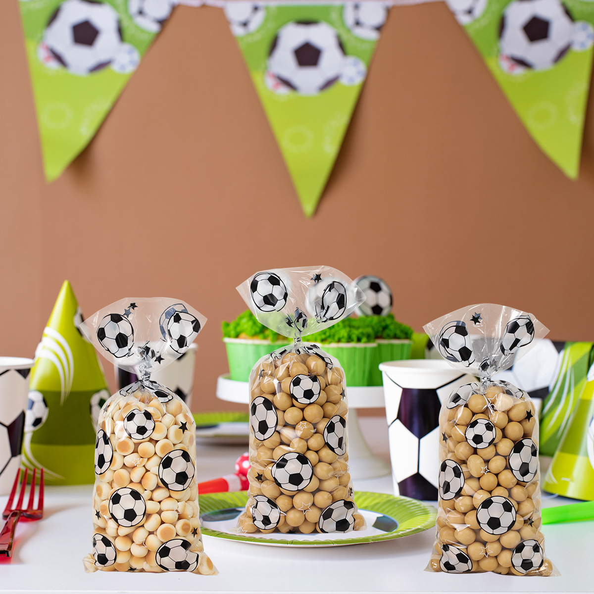 Nueva Copa del Mundo de fútbol Tema de cumpleaños bolsa de dulces de fútbol deportes OPP boca plana regalo de celofán bolsa de dulces