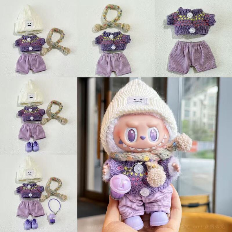 123 Generation Vinyl Baby Clothes Lucky Labubu3.0 Clothes Purple Winter Sweater Suit Cute